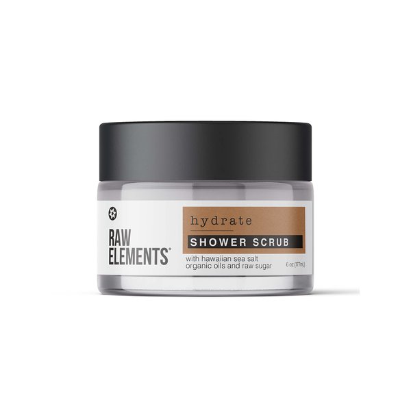 Raw Elements All Season Moisturizing Daily Scrub - Hawaiian Sea Salt and Raw Sugar Exfoliator, Organic Oils to Hydrate, Shower Essentials, No Parabens and Dyes Free, 7.6 oz