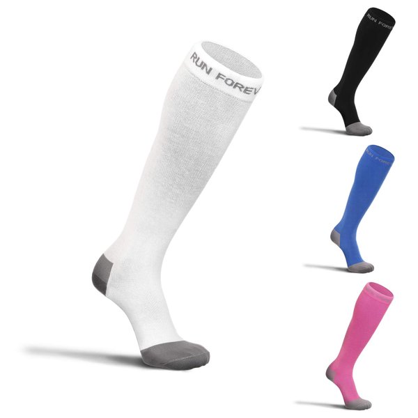 Run Forever Compression Socks for Men & Women 20-30mmHg Medical Grade Graduated Stockings (White, XL)