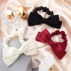 CustomyLife 3pcs Silk Bow Scrunchies Black Red White Bowknot Hair Ties Ropes Elastic Bands Ponytail Holder Wedding Bachelorette Party Accessories for Thick Thin Long Hair Women Teen Girls