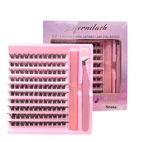 Lifernilash DIY Natural Lash Extension Kit 120Pcs Lash Clusters Kit Wispy Eyelash Extensions 10-14MM Individual Lashes Extensions with Lash Glue and Eyelash Extension Tweezers (Nneka)