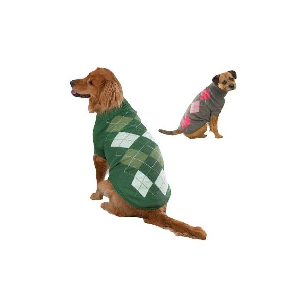 GRAY/PINK Tonal Argyle Dog Sweater Medium