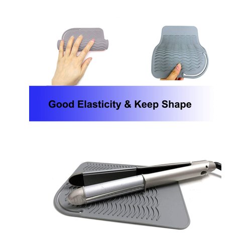 Heat Resistant Mat for Curling Iron, Flat Irons and Hair Straightener Hair Styling Tools 9" x 6.5", Food Grade Silicone, Grey