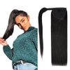 20" Human Hair Ponytail Extensions 95g #1B Natural Black 100% Remy Human Hair Wrap Around Long Ponytail Clip in Hair Extensions Straight One Piece Hairpiece (20", Natural Black)