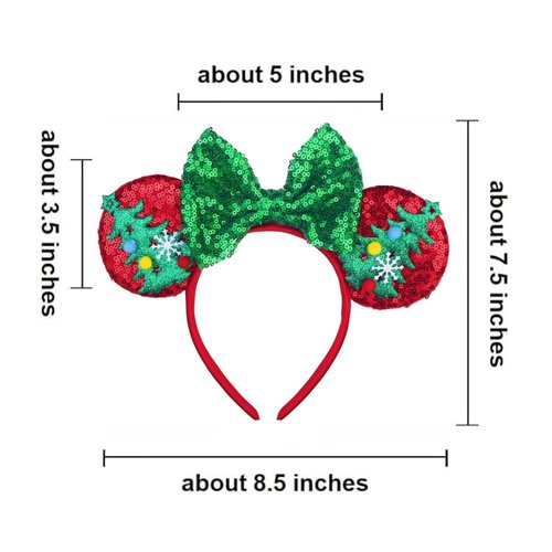 JUTTIRA Christmas Mouse Ears Hair Band Bow Headbands Xmas Headwear, Santa Claus Hair Hoop Princess Head Bopper Cosplay Costume Tiara For Kids Girls & Adult (Red Green)