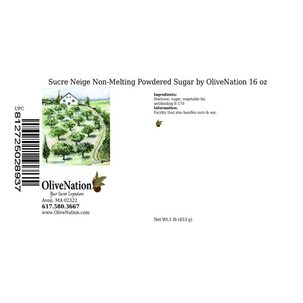 Snow White Non-Melting Topping Sugar, OliveNation Sucre Neige Non-Melting Powdered Sugar, No Melt Snow Sugar - 16 ounces