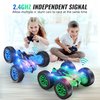 Remote Control Car, RC Cars with Strip Lights and Headlight, 2 Hours Long Battery Life, 4WD Double-Sided 360° Flips Rotating Stunt RC Car Toys, Birthday Gift for Boys Girls (Green)