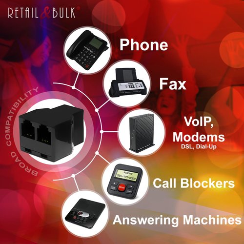 RetailAndBulk Phone Jack Splitter for Landline Telephone RJ11 6P4C 2-Way in-Line or in-Wall Duplex Adapter (1 Splitter + 2.5 Inch Cable) Made in USA