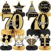 10PCS Black Gold 70th birthday decorations for Men and Women，70 birthday Decorations Honeycomb table centerpieces，Happy 70th Birthday Centerpieces Tables Toppers，70th Birthday Table Sign Decor