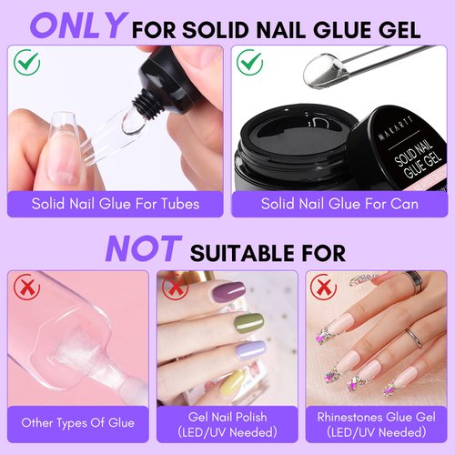 Makartt Nail Glue Remover for Press on Nails, 60ML Gentle Glue Remover for Solid Nail Glue Gel Non-Acetone Press on Nail Remover for Nail Tips, Nail Polish Remover with 5pcs Wooden Sticks