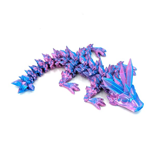 Subpoly Baby 5.5" Articulated Crystal Dragon - Multi Color 3D Printed Plastic Dragon Figure - Rainbow Pearlescent Colors - Interlocked Body Segments and Legs (Baby 5.5", Blue Raspberry)