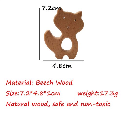Arakierst 10pcs Organic Wood Fox Teether Pure Natural Animal Shape Beech Wooden Handmade Grasping Pattern DIY Pacifier Chain Pendant