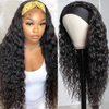 Headband Wig Water Wave Human Hair Band Wig 24inch 9A Brazilian Wet and Wavy Human Hair Wigs With Elastic Hair Band 150% Density Water Deep Curly Wavy Human Hair Half Easy Wear Wig Natural Hairline