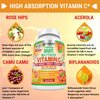Natural Vitamin C - 100% from Rose Hips, Acerola Cherry and Camu Camu Superfruit 500mg - High Absorption - Immune Support, Skin, Joint and Collagen Booster with Citrus Biflavanoids - 120 Capsules