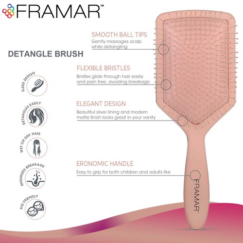 Framar Detangler Brush, Paddle Brush – Elegant Detangling Brush, No more Tangles Hair Brush – Hair Brushes for women, men and children (Champagne)