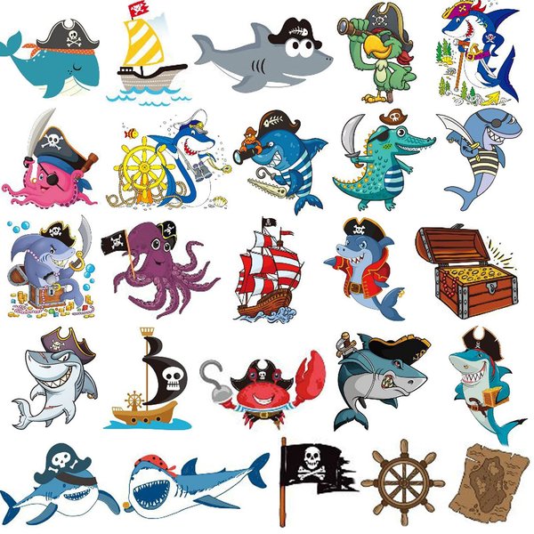 Ooopsiun Shark Pirate Temporary Tattoos for Boys - 12 Sheets Ocean Shark Birthday Party Favors Decorations Supplies for Boys Kids
