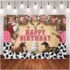 Western Cowboy Birthday Backdrop Western Cowboy Rodeo Background Cow Print Cowboy Wild West Birthday Boys Baby Shower Party Supplies Happy Birthday Party Banner Cake Table Banner (7X5FT)