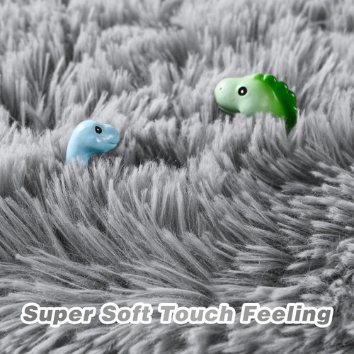 junovo Ultra Soft Area Rugs 4x5.3 Feet Fluffy Carpets for Bedroom Kids Girls Boys Baby Living Room Shaggy Floor Nursery Rug Home Decor Mats, Grey