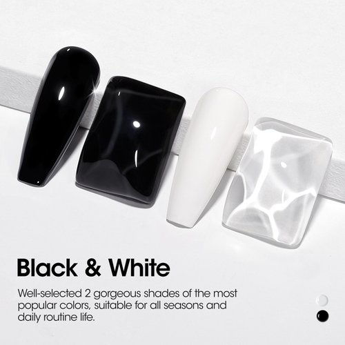 Gellen White and Black Gel Nail Polish Set, 2PC 18ml Black and White Gel Polish Kit, Black White Gel Nail Polish Soak Off UV Gel for Nail Manicure Salon Home