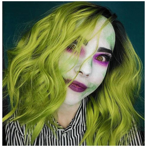 BERON Ombre Green Short Wigs Curly Bob Wig Ombre Color Wavy Hair Wigs Middle Part Women's Synthetic Wigs Daily Party Use