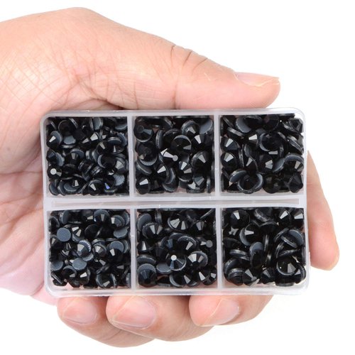 LPBeads 6400 Pieces Hotfix Rhinestones Black Flat Back 5 Mixed Sizes Crystal Round Glass Gems with Tweezers and Picking Rhinestones Pen