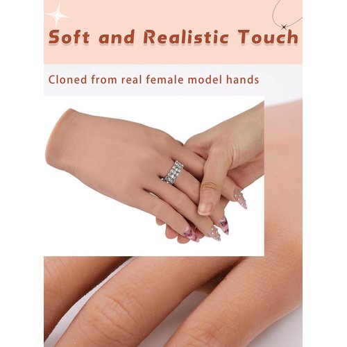 Silicone Practice Hand for Acrylic Nails with Stand Bracket, Flexible Bendable Nail Training Hand Technician Manicure Supply, Reusable Mannequin Hands for Nails Practice(Right Hand,Ivory White)