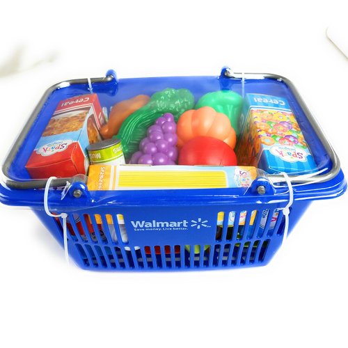 Wish I was Shopping Basket Play Food Set- Blue, 23 Pieces