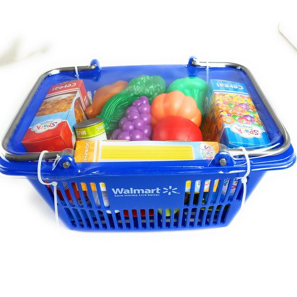 Wish I was Shopping Basket Play Food Set- Blue, 23 Pieces