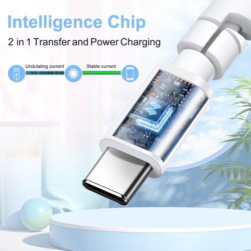 Aolcev USB C Cable 66W 2 in 1 Multi USB to USB C Fast Charging Cable 6.6FT/2M Long Beaded Phone Charger Pearl USB Type C Charger Cord for iPhone 16 Pro 15 14 13 12 Pro Max Plus Galaxy S24 iPad White