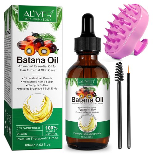 Batana Oil for Hair Growth with Scalp Massager, 100% Pure Nature Organics Batana Oil from Honduras, Moisturizes Hair Scalp, Reduces Hair Loss, Hair Oil for All Hair Types 60ml