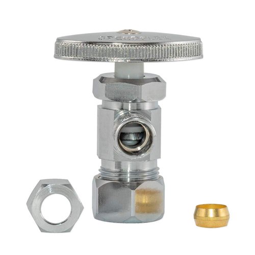 Eastman 5/8 Inch OD Compression x 3/8 Inch OD Compression Multi-Turn Angle Stop Valve, Brass Plumbing Fitting, Chrome, 04348LF