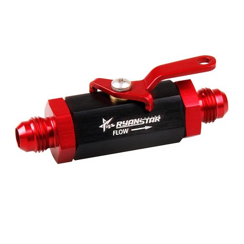 Ryanstar AN6 Fuel Shut Off Valve 6AN to 6AN Male Fitting Aluminum Anodized Black&Red