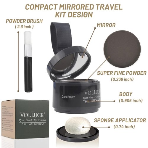 VOLLUCK Root Touch Up Powder for Hair Thinning, Bald Spots, Eyebrows, and Beard Line - Dark-Brown