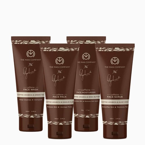 The Man Company Caffeine Grooming Kit (Caffeine Face Wash-100ml, Caffeine Face Scrub -100ml, Caffeine Face Pack - 100g, Caffeine Face Moisturizer -50g)
