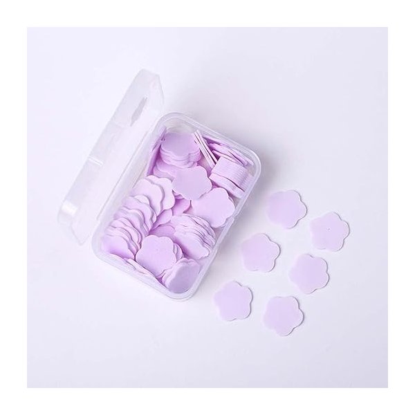 100 Pcs Purple Mini Portable Travel Soap Paper Sheets, Flower Shape Disposable Paper Soap Flakes, Hand Wash Cleaning Washing Hand Toiletry Paper Soap Sheets Foot and Hand Care, Hand Wash