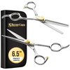 ShearGuru Professional Barber Kit/Salon Haircut Scissors Cutting Set - 6.5"-Straight Edge Razor Sharp Barber Scissors + Texturizing Thinning Shears Styling Hair for Women Men