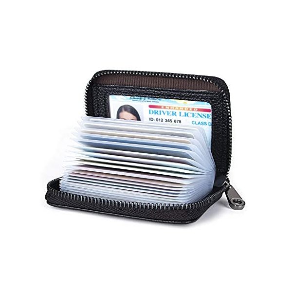 Aiyo Fashion Genuine Leather Credit Card Holder Wallet RFID Blocking Secure Card Case ID Case Organizer Zipper Wallet (A-Classic Black)