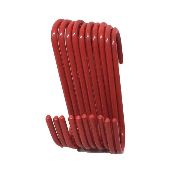 Set of 10 pc S Shape Utility Hook Set, Vinyl Coated or Chromed Wire (Red Vinyl)