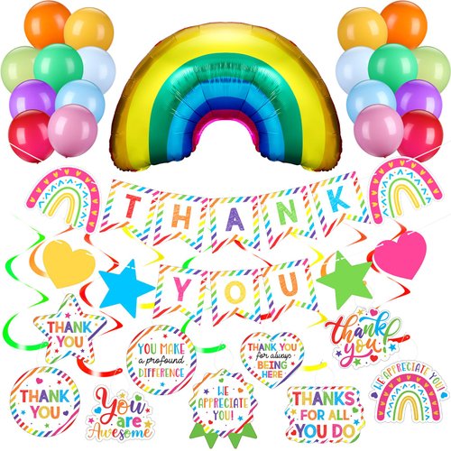 JellyArch Thank You Banner Thank You Sign Employee Appreciation Decorations Kit Thank You Teachers Banner Balloon Hanging Swirls Staff Appreciation Banner Employee Appreciation Party Supplies Decorate