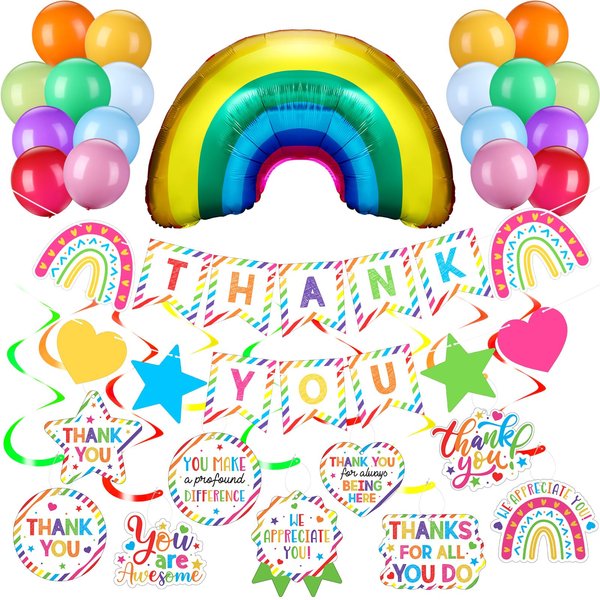 JellyArch Thank You Banner Thank You Sign Employee Appreciation Decorations Kit Thank You Teachers Banner Balloon Hanging Swirls Staff Appreciation Banner Employee Appreciation Party Supplies Decorate