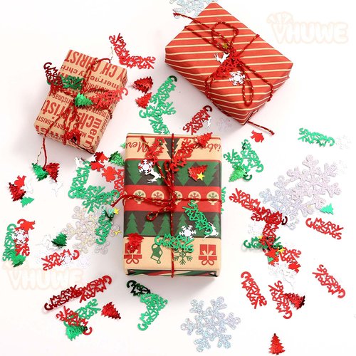 Christmas Confetti, 2.12 oz Shinny Metallic Merry Christmas Tree Snowflake Deer Santa Claus Stars Shapes Confetti for Indoor Home Office Tables Decorations Christmas Party Decorations Supplies
