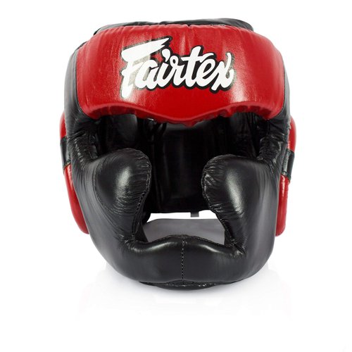 Fairtex HG13 Genuine Leather Boxing Headgear - MMA & Muay Thai Protection with Adjustable Straps and Multi-Layered Shock Absorption - Ideal for Boxing, Sparring, and Martial Arts(Black/Red/Medium)