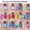 MEICOLY 12 Colors Body Glitter Face Glitter Set for St.Patrick's Day,Hair Glitter Chunky Glitter,Mermaid Face and Body Glitter Gel,Sparkly Glitter Makeup,Festival Glitter Paint,Body Glitter for Women
