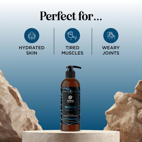 Sore Muscle Massage Oil for Body - Relaxing Massage Oil for Massage Therapy with Lavender and Rosemary Oils for Muscle Relief - Gentle Warming Massage Oil for Sore Muscles for Pro or Home Use (8oz)