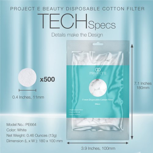 500pcs Cotton Filter (11mm) by Project E Beauty | Microdermabrasion Replacement Filters | Round Filtering Pads | Facial Vacuum Filters Accessories | Vacuum Peeling | Blackhead Removal | White