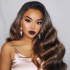 UNice Ombre Brown Highlight Body Wave Human Hair Weave 1 bundle 14 inch, Brazilian Remy Hair Dark Root Blonde Human Hair Weaves Extension Piano Color TFB30
