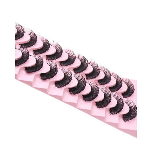 VGTE False Eyelashes Russian Strip Lashes D Curl Wispy Fluffy Natural 3D Faux Mink Lashes 10 Pairs Pack (3D T21)