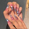 YOSOMK Pink Sky Press on Nails Long with Designs Moon and Star False Fake Nails Acrylic Nails Press On Artificial Nails for Women Stick on Nails With Glue on nails