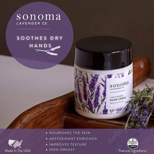 Sonoma Lavender Luxury Lavender Hand Crème, Deep Moisturizing Hand Cream for Dry Hands and Skin, Replenishing Hand Treatment, 8 oz