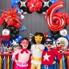 Spider 6th Birthday Party Supplies, Spider Balloon Garland Arch Kit, Include 40 Inch Red Number 6 Balloon, Star Foil Balloon, Blue Black Red Silver Balloons for Boys Superhero 6th Birthday Decorations