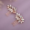 Teyglen Rhinestone Wedding Hair Comb Rose Gold Crystal Headpiece for Bride Wedding Crystal Hair Side Comb Bridal Crystal Hair Piece Rhinestone Hair Accessories for Women Girls (Rose Gold)